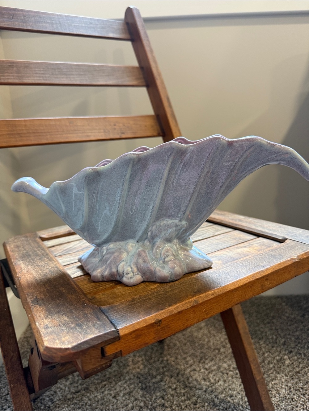 Vintage Royal Haeger Shell Vase Planter Lavender Blue Drip Glaze Mid Century USA